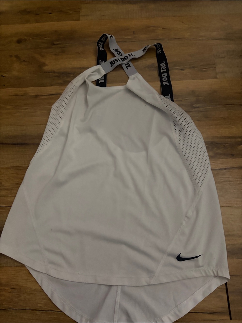 Nike White Tank Top with Black Straps and Black Swoosh